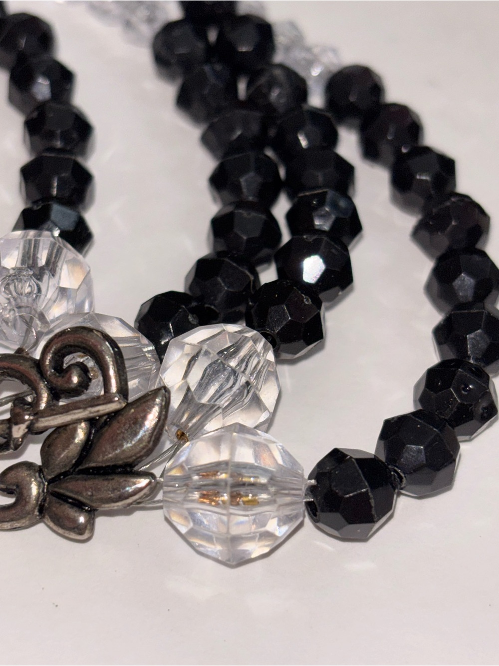 Black Agate and White Quartz  Beaded Bracelet untested